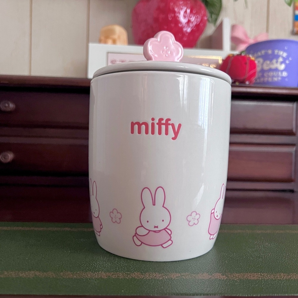 Miffy Pink Sakura Ceramic Cookie Jar Cannister w/ Flower Lid By Magenta